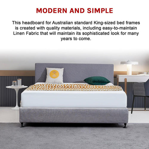 Rectangular King Bed Deluxe Headboard Bedhead Linen Fabric Slate Ash 