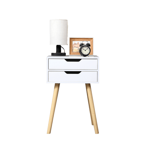 Wooden Bedside Table 2 Drawers Cabinet Storage Tall Night Stand