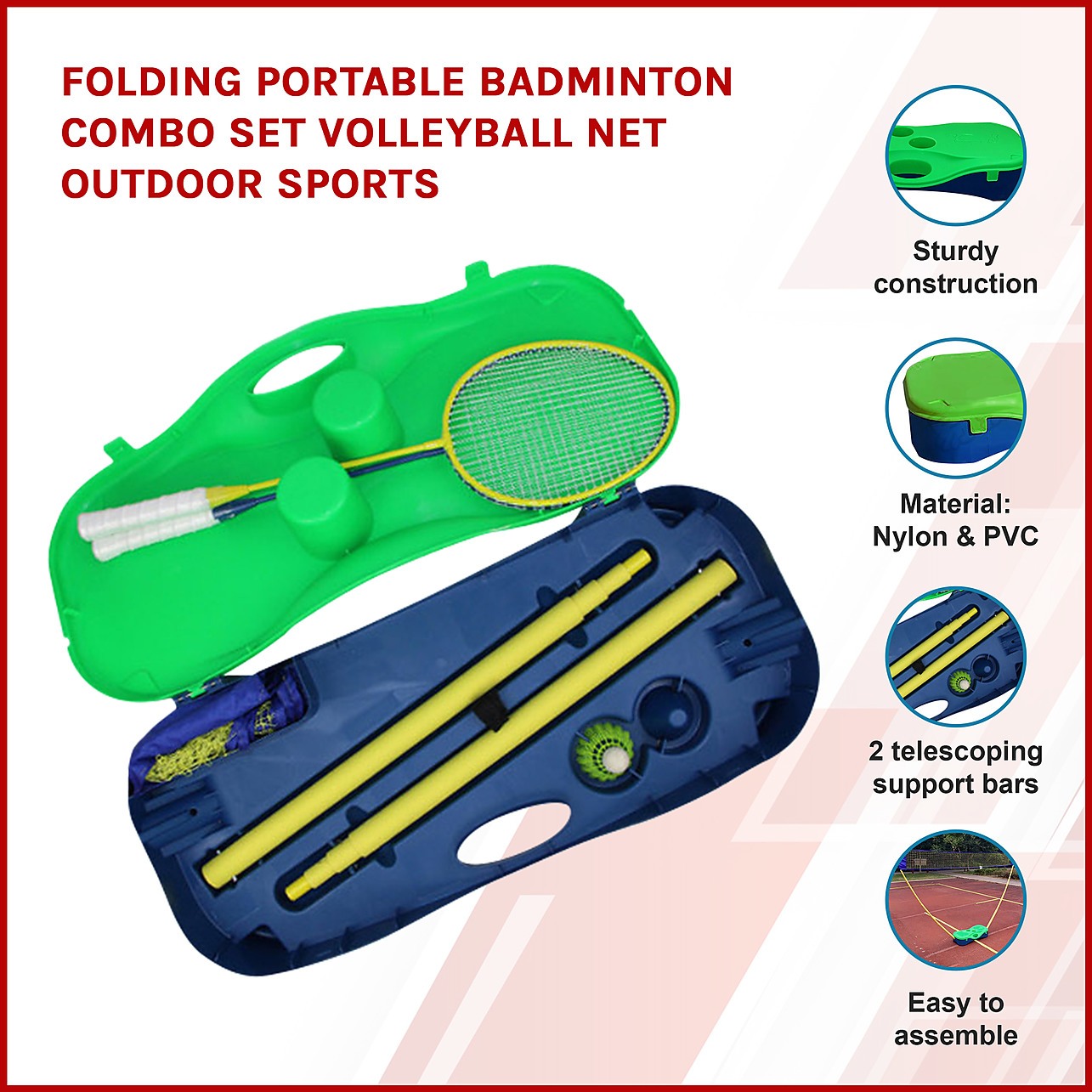 Set Folding Outdoor Games Net > Badminton Sports Games Portable Combo Volleyball Hobbies & -