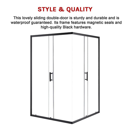 1200 x 1000mm Sliding Door Nano Safety Glass Shower Screen in Black