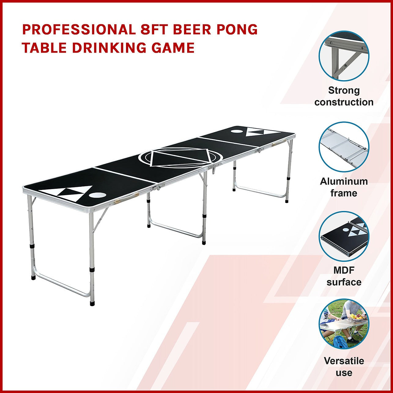 Table de Beer Pong 240 x 60 cm
