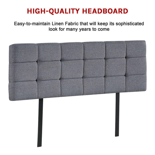 Grey Linen Fabric Queen Deluxe Tufted Headboard Bedhead