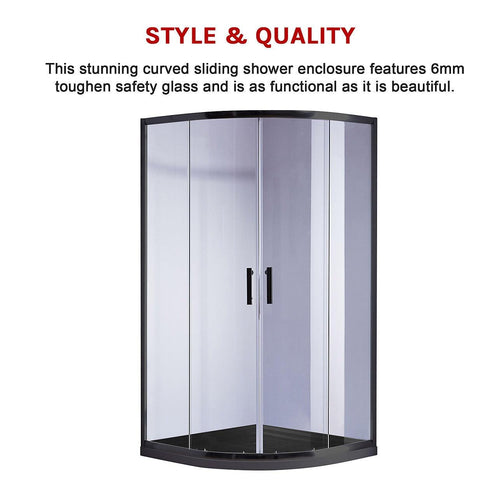 100 x 100cm Rounded Sliding 6mm Curved Shower Screen with Base in Black