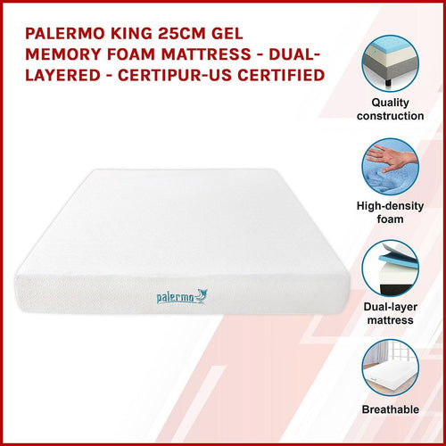 King 25cm Gel Memory Foam Mattress Dual-Layered - CertiPUR-US