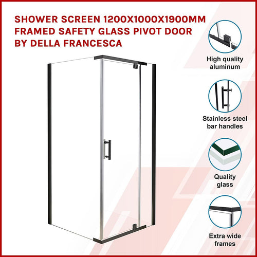 1200 x 1000 x 1900mm Framed Safety Glass Pivot Door Shower Screen in Black