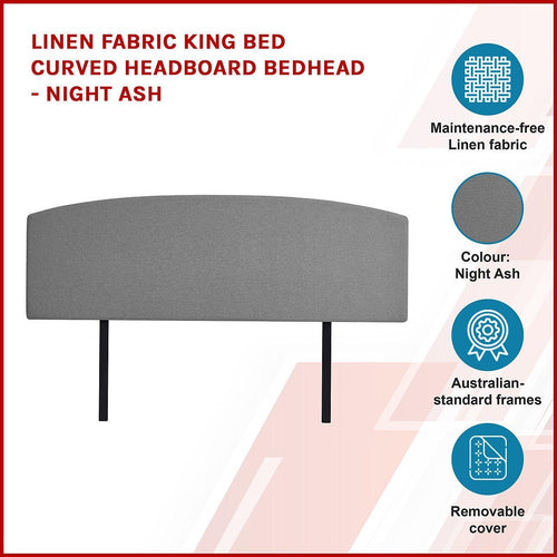 Curved King Bed Deluxe Headboard Bedhead Linen Fabric Night Ash 