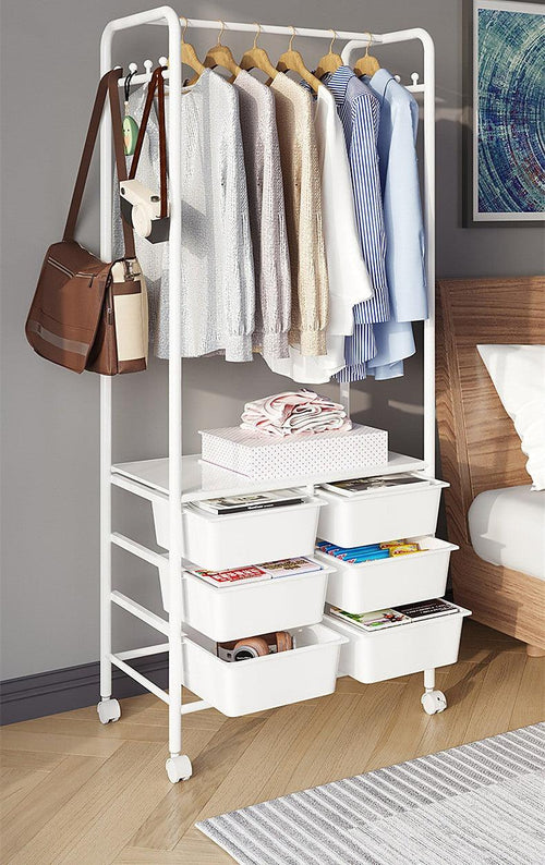 Metal Open Wardrobe Modern Storage Cabinet Tall Clothes Drawers Hanger Coat Rack