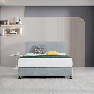 Linen Fabric Rectangular Queen Bed Deluxe Headboard Bedhead Stone Grey 