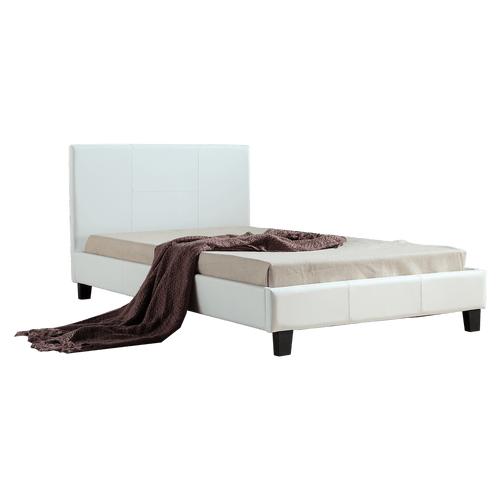 King Single Bed Frame White PU Leather