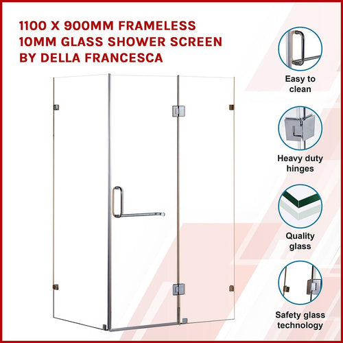 110 x 90cm Frameless 10mm Glass Shower Screen By Della Francesca Nickel Hardware, Round Handle