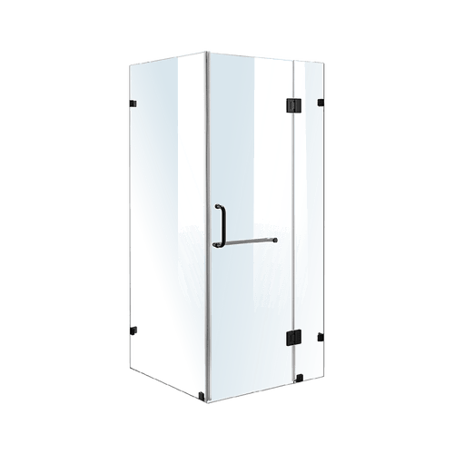 100 x 90cm Frameless 10mm Glass Shower Screen By Della Francesca BLACK Hardware, ROUND Handle