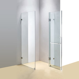 90 x 70cm Frameless 10mm Glass Shower Screen By Della Francesca CHROME Hardware,SQUARE Handle