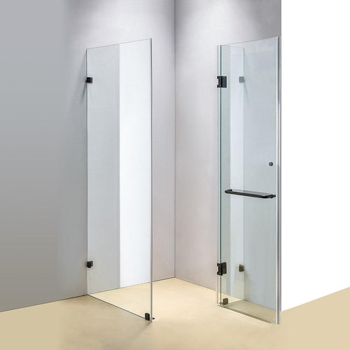 110 x 80cm Frameless 10mm Glass Shower Screen By Della Francesca BLACK Hardware, ROUND Handle