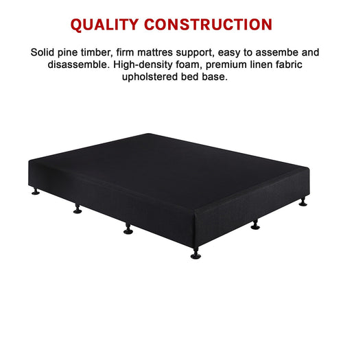Queen Slatted Ensemble Bed Base - Midnight Black Linen Breathable Cover