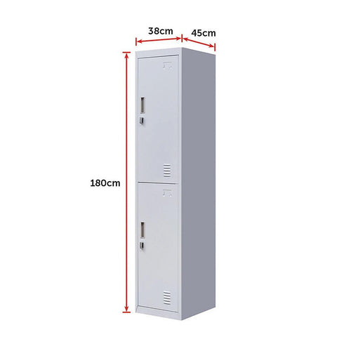 Grey 2-Door Locker for Office Gym Shed School Home Storage - Padlock-operated