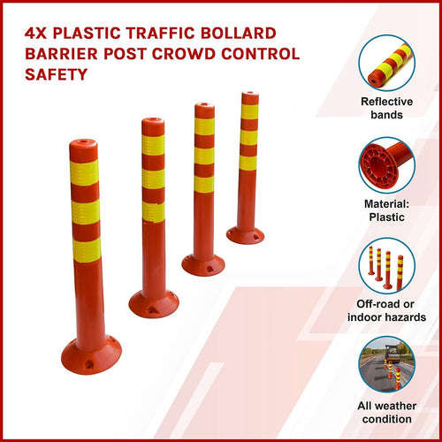 4x Plastic Traffic Bollard Barrier Post Crowd Control Safety 