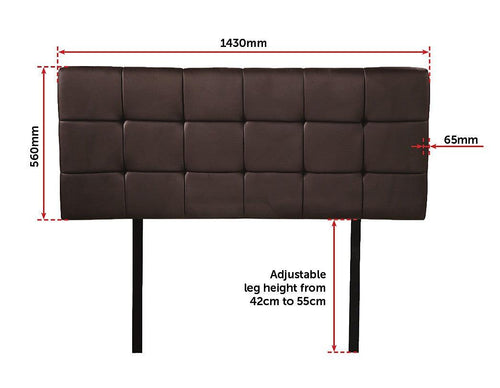 Double PU Leather Bed Deluxe Headboard Bedhead - Brown