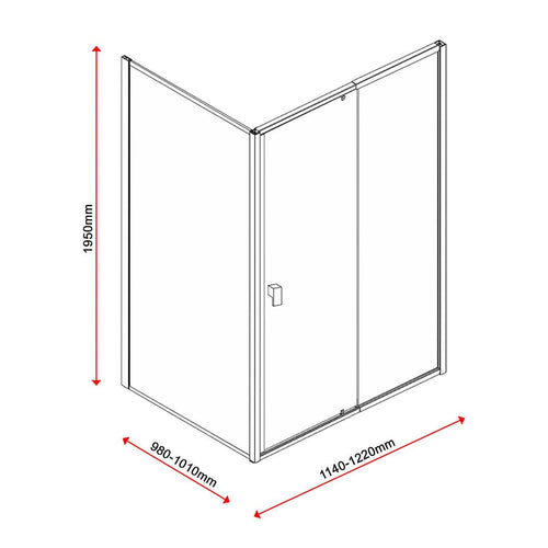 Front: (114~122) x 195cm Adjustable Semi Frameless Shower Screen in Chrome Side: (98~101) x 195cm
