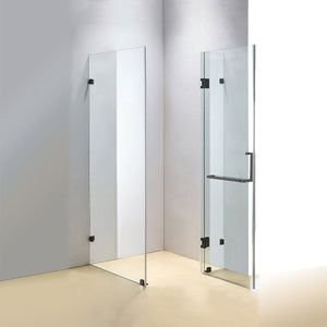 100 x 80cm Frameless 10mm Glass Shower Screen By Della Francesca BLACK Hardware, SQUARE Handle