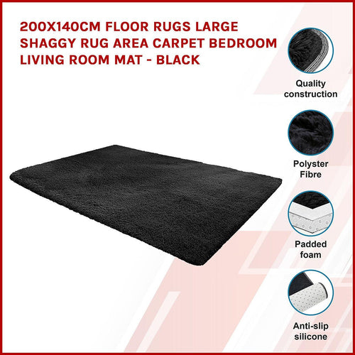 200x140cm Floor Rugs Large Shaggy Rug Area Carpet Bedroom Living Room Mat Black
