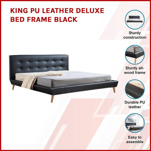 King PU Leather Deluxe Bed Frame - Black