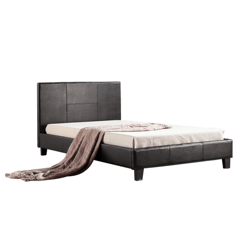 King Single Bed Frame Brown PU Leather