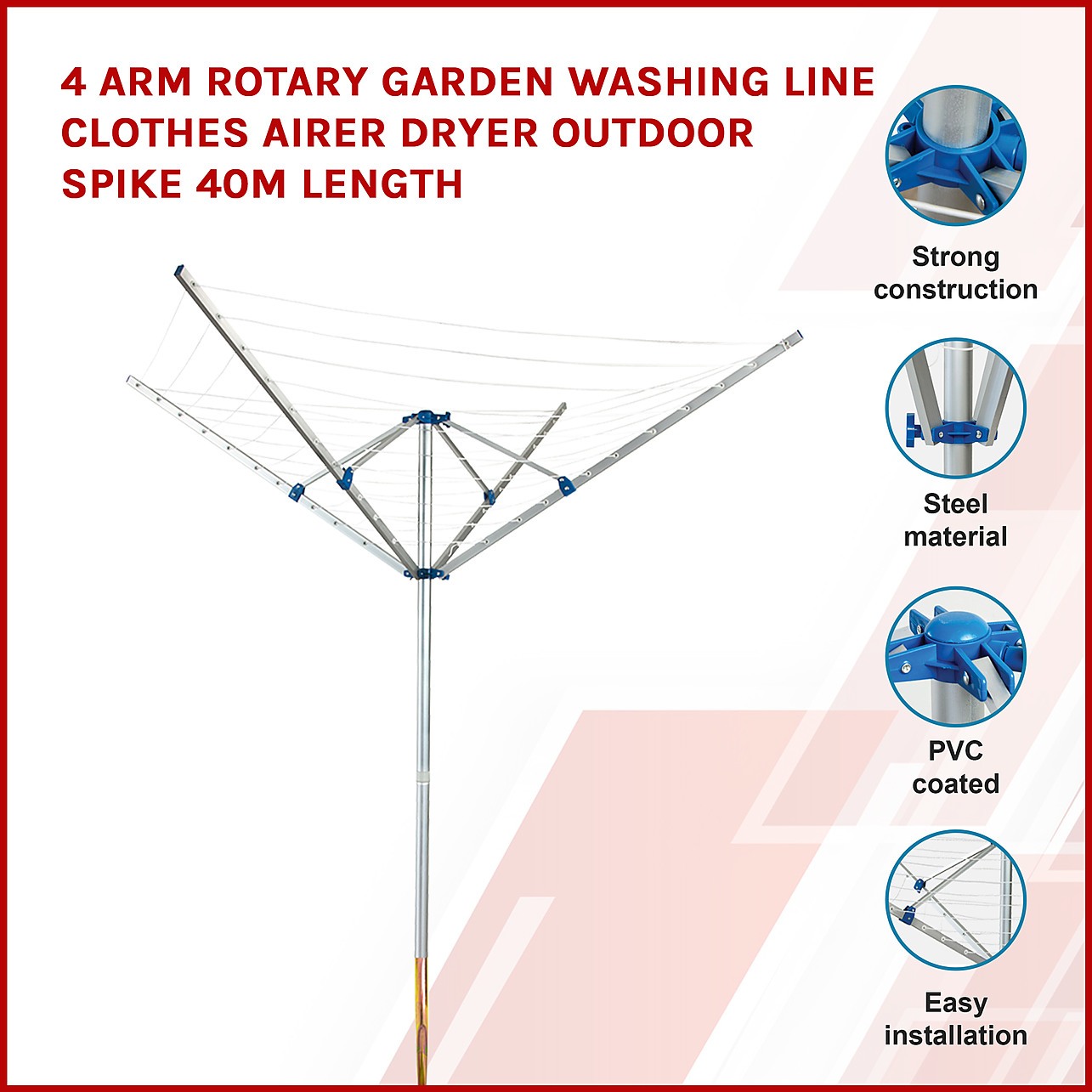 4 Arm Rotary Garden Washing Line Clothes Airer Dryer Outdoor Spike Home Lifestyle Personal