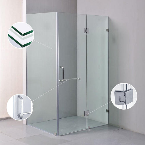 120 x 100cm Frameless 10mm Glass Shower Screen By Della Francesca CHROME Hardware, ROUND Handle