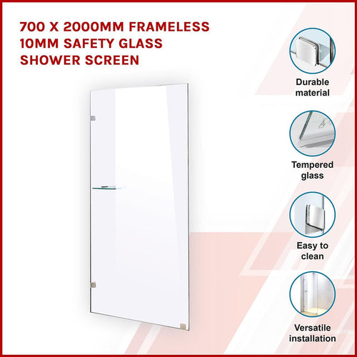 70 x 200cm Frameless 10mm Safety Glass Shower Screen CHROME