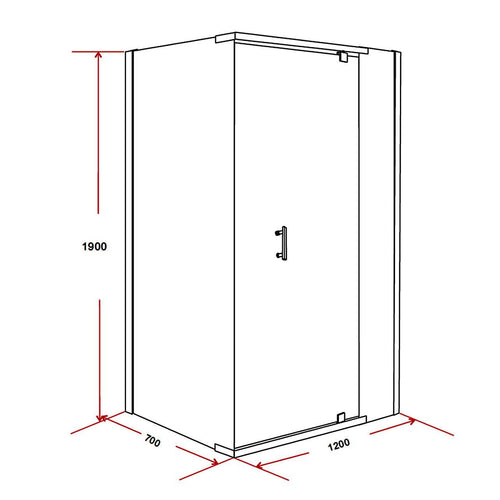 1200 x 700 x 1900mm Framed Safety Glass Pivot Door Shower Screen in CHROME