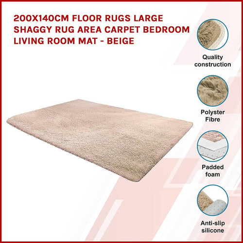 200x140cm Floor Rugs Large Shaggy Rug Area Carpet Bedroom Living Room Mat Beige