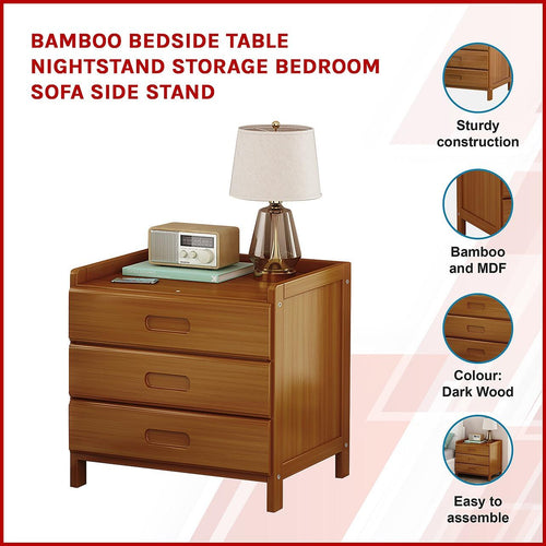 Bamboo Bedside Table Nightstand Storage Bedroom Sofa Side Stand - Dark Wood