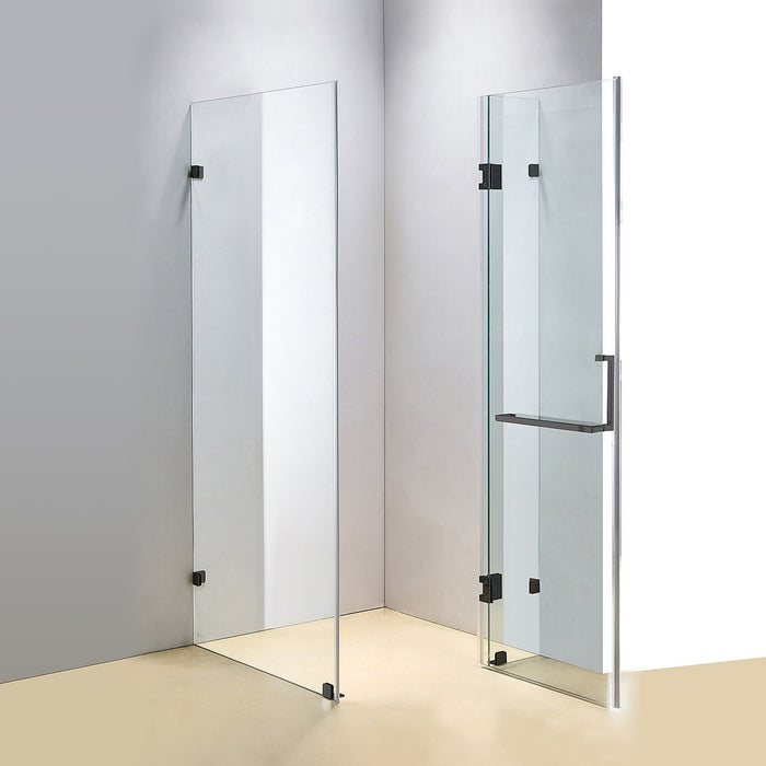 90 x 90cm Frameless 10mm Glass Shower Screen By Della Francesca BLACK Hardware, SQUARE Handle