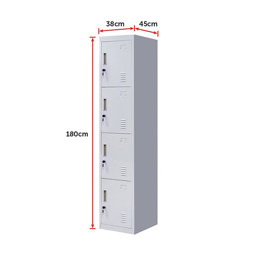 Grey Locker with 4 Doors & Standard Lock with 2 Keys – Storage for Gym, School, or Workplace