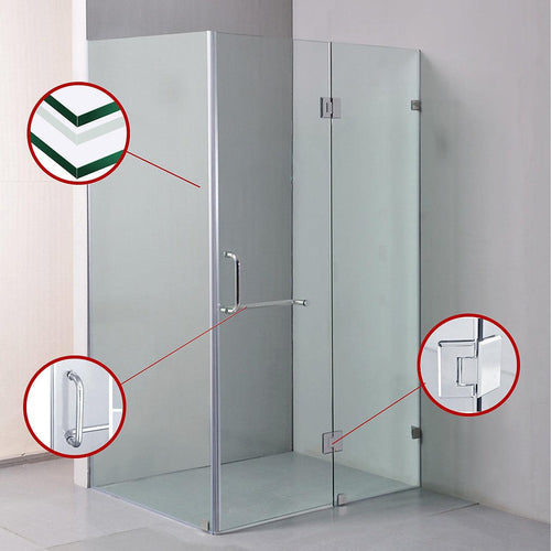 120 x 90cm Frameless 10mm Glass Shower Screen By Della Francesca CHROME Hardware, ROUND Handle