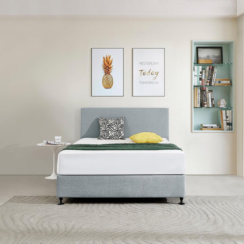 Rectangular Double Bed Deluxe Headboard Bedhead Linen Fabric Stone Grey 