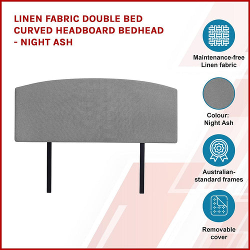 Linen Fabric Curved Double Bed Deluxe Headboard Bedhead Night Ash 