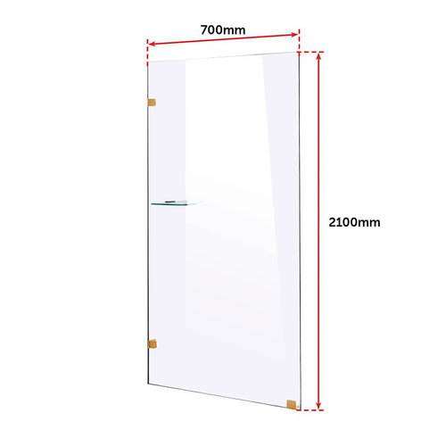 70 x 210cm Frameless 10mm Safety Glass Shower Screen Gold Finish