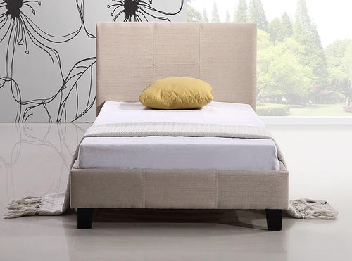 Single Bed Frame Beige Linen Fabric