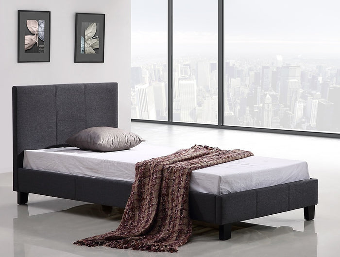 Single Bed Frame Grey Linen Fabric