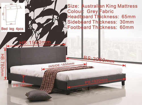 King Bed Frame Grey Linen Fabric