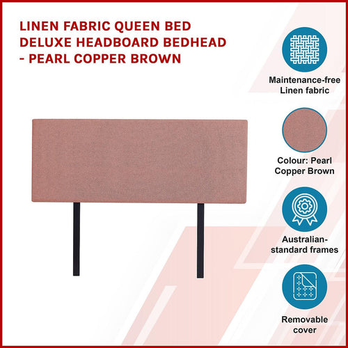 Linen Fabric Rectangular Queen Bed Deluxe Headboard Bedhead Pearl Copper Brown 