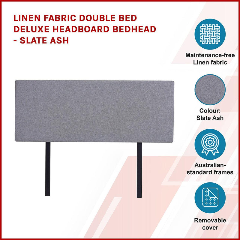 Linen Fabric Double Bed Deluxe Headboard Bedhead Slate Ash Double