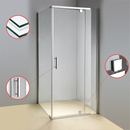 900 x 900 x 1900mm Framed Safety Glass Pivot Door Shower Screen in CHROME