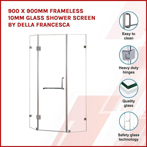 900 x 900mm Frameless 10mm Glass Shower Screen By Della Francesca Nickel Hardware, Round Handle