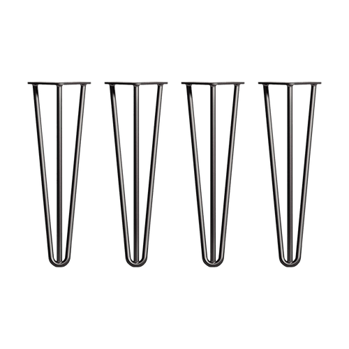 Set of 4 Industrial 3-Rod Retro Hairpin Table Legs 12mm Steel Bench Desk - 41cm Black