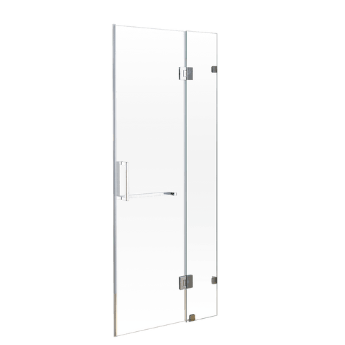 90 x 200cm Wall to Wall Frameless Shower Screen in CHROME Hardware, SQUARE Handle