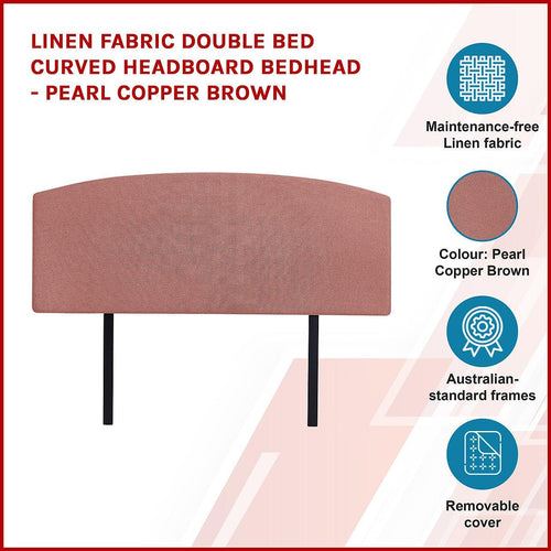 Linen Fabric Curved Double Bed Deluxe Headboard Bedhead Pearl Copper Brown 