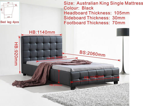 King Single Black PU Leather Deluxe Bed Frame