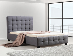 King Single Grey Linen Fabric Deluxe Bed Frame